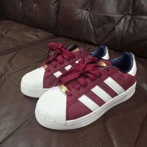Adidas Burgundy and White Sneakers